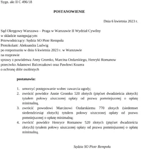Postanowienie Sądu o umorzeniu postępowania