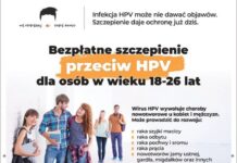 Plakat kampanii o bezpłatnym szczepieniu przeciw HPV dla osób w wieku 18-26 lat