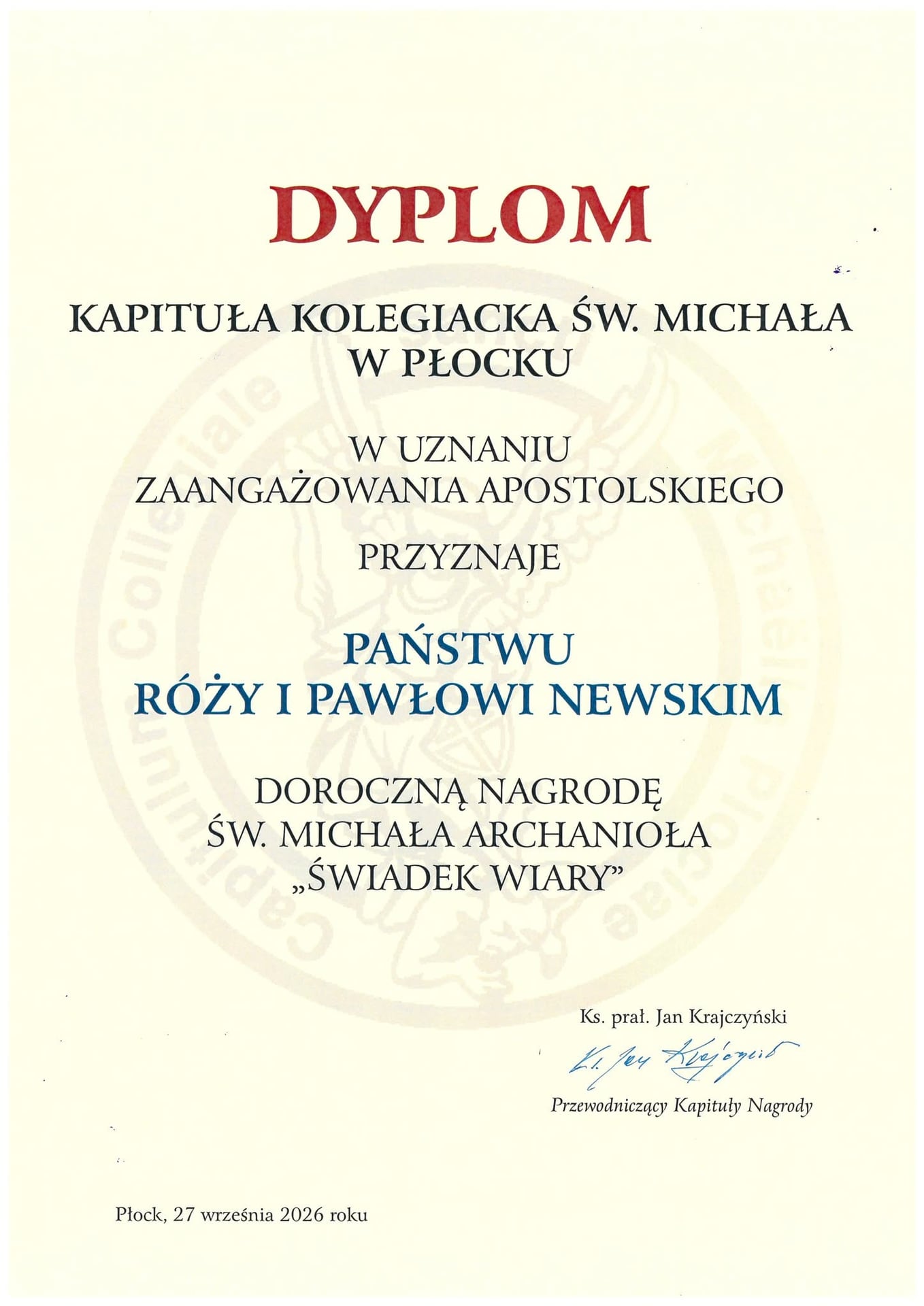Świadek Wiary dla małżonków z Czerwińska