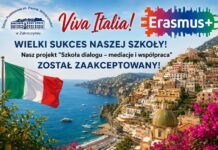 Grafika szkoły o przyjęciu projektu Erasmus+ Szkoła dialogu